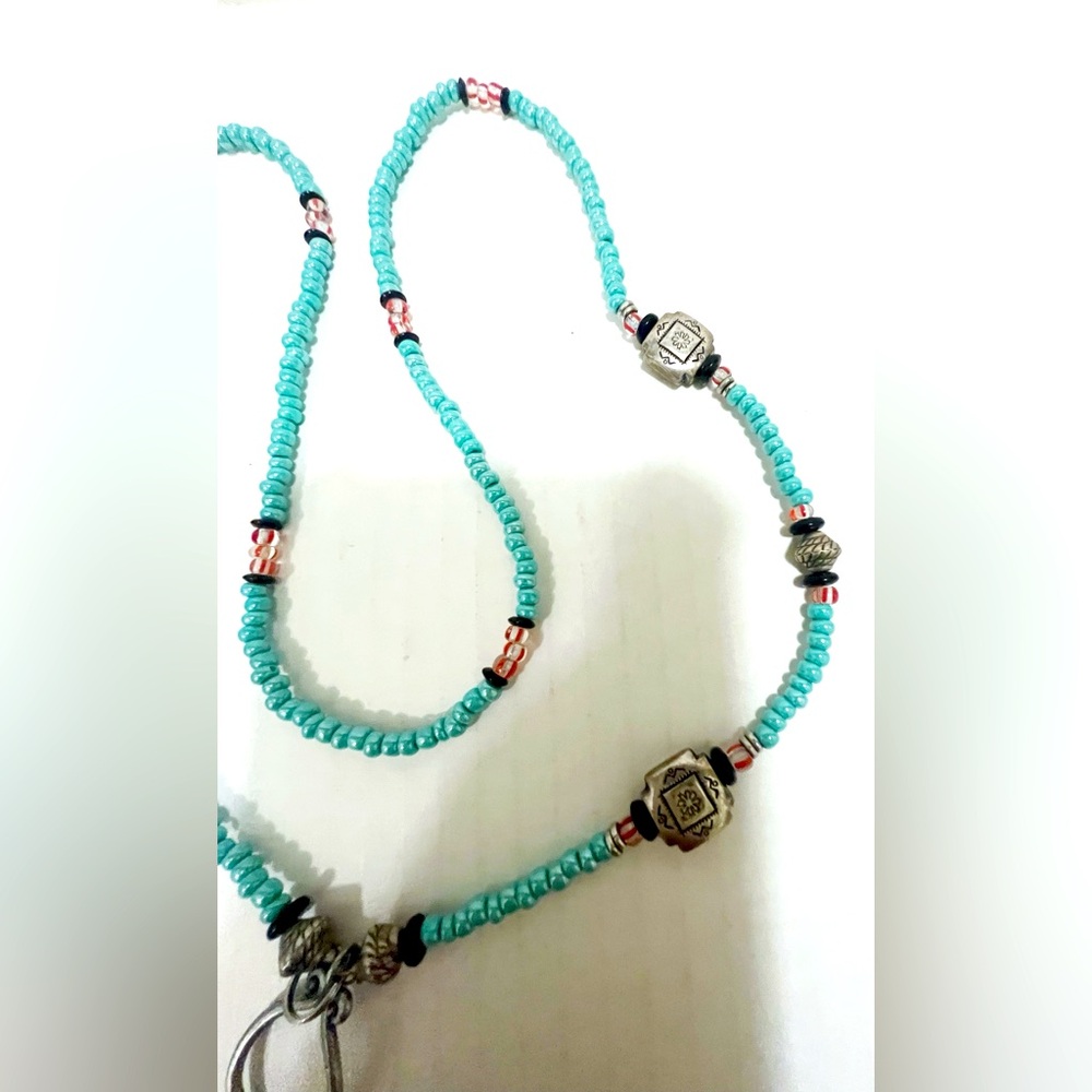 Native American Turquoise Beaded Lanyard Necklace - Picture 3 of 5